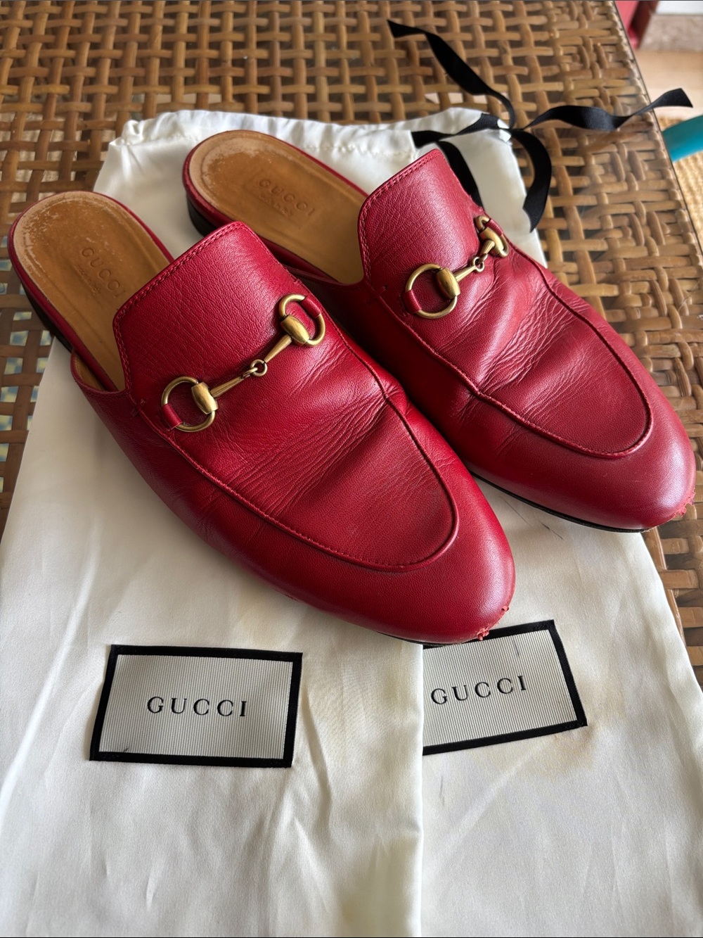 Gucci Princeton Red Leather Horsebit Mules 39.5